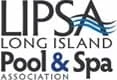 Logo for the Long Island Pool & Spa Association (LIPSA), featuring stylized blue waves within the letter "A" and bold black and blue text, representing leaders in Custom Pools and Pool Installation.